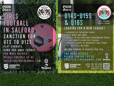 New Football Club Graphics for Salford & Districts football League advertisement and Girls football