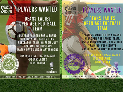 Football Club Graphics for a Girl player wanted poster - Deans Youth & Ladies football Club