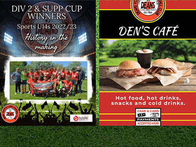 Football Club Graphics - Deans Youth & Ladies football Club team and cafe advertisements